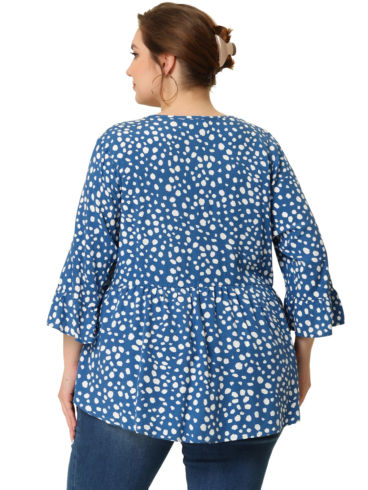 [PACK SALES] Women Plus Size 2 Pieces Blouse Babydoll Polka Dots 3/4 Sleeve Peplum Tops