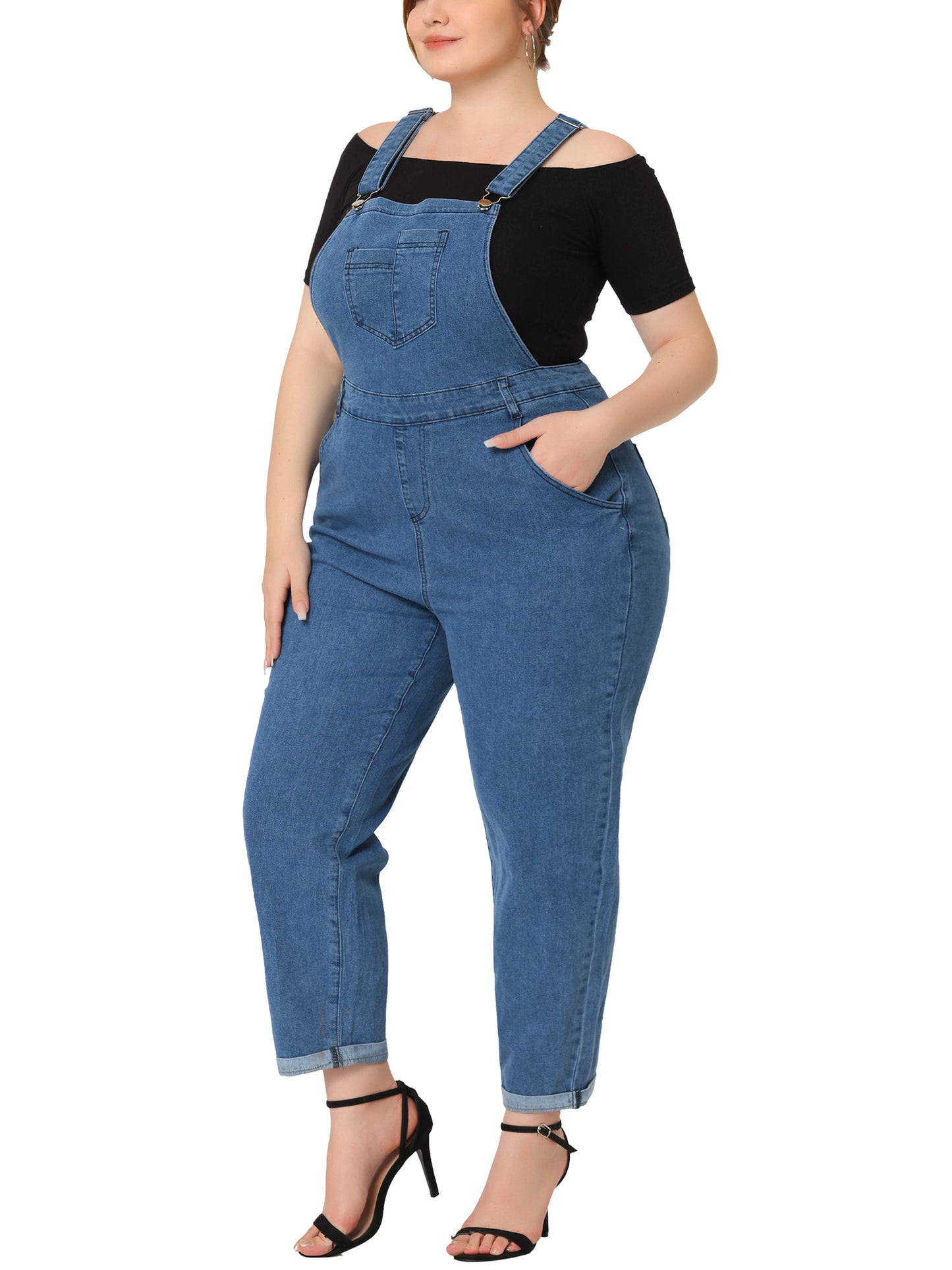 Women's Plus Size Casual Stretch Adjustable Denim Bib Overalls Jeans Pants Jumpsuit