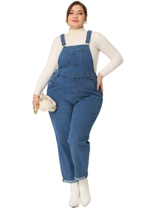 Women's Plus Size Casual Stretch Adjustable Denim Bib Overalls Jeans Pants Jumpsuit