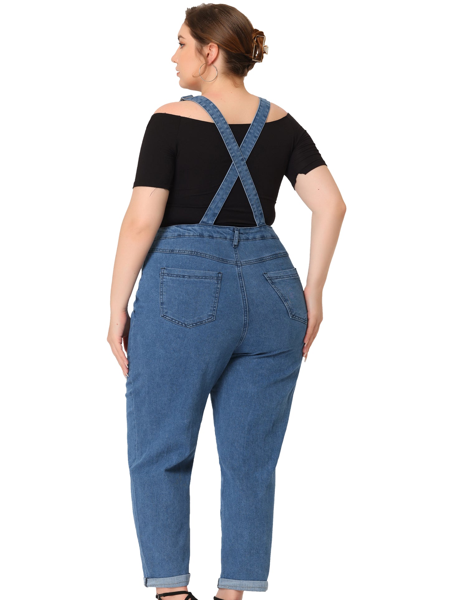 Women's Plus Size Casual Stretch Adjustable Denim Bib Overalls Jeans Pants Jumpsuit