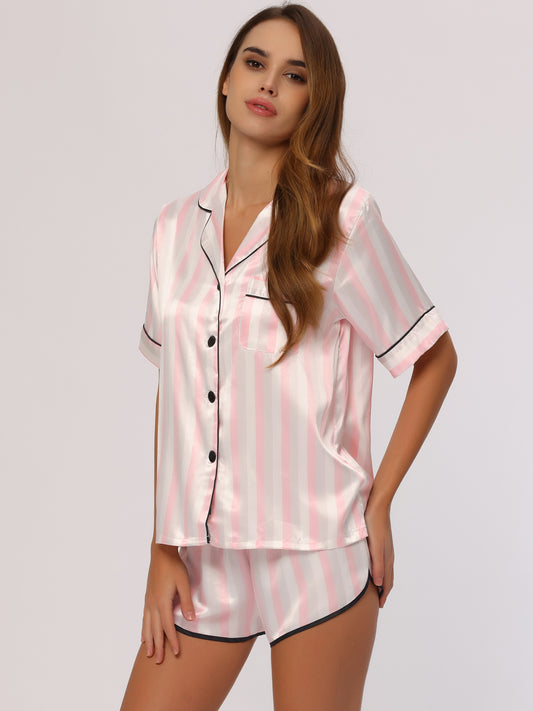Pyjama en satin pour femme, ensemble de nuit, haut et short