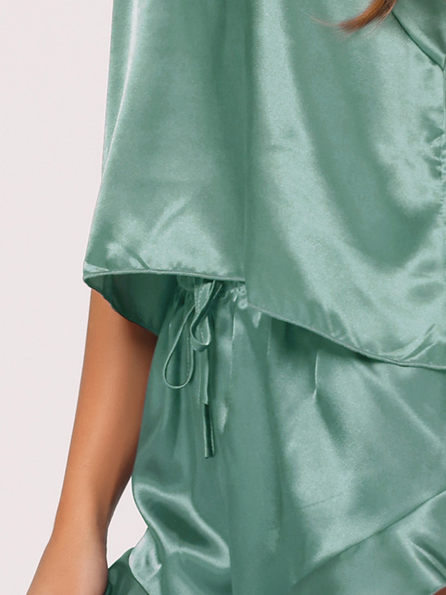 cheibear Satin Lingerie Cami Tops Shorts Sleepwear Pajamas Sets Gray Green