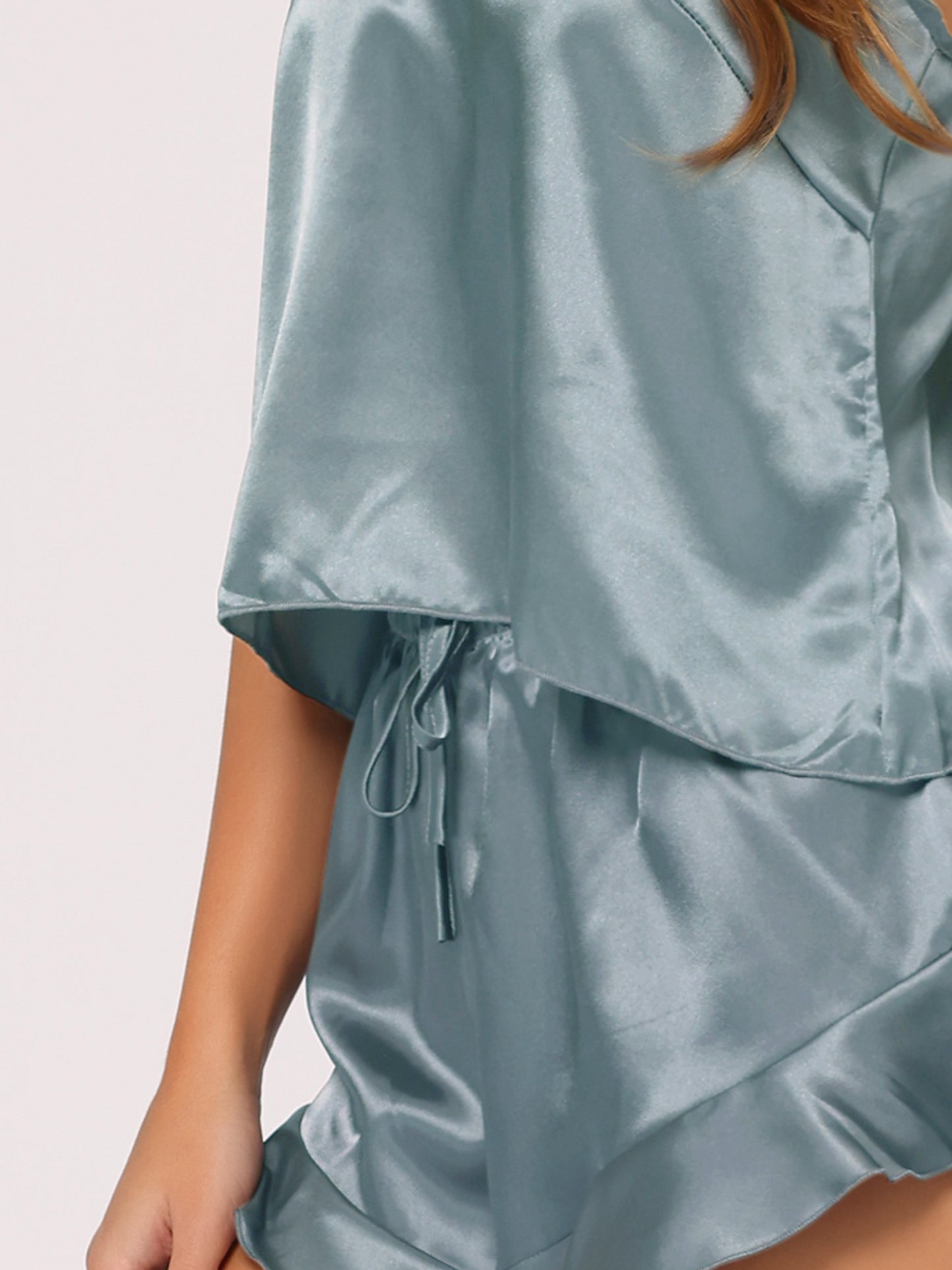 cheibear Satin Lingerie Cami Tops Shorts Sleepwear Pajamas Sets Gray Blue