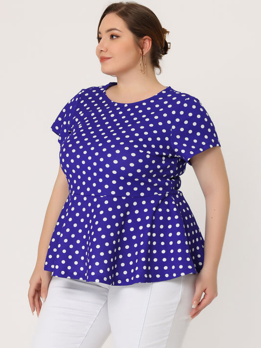 Women's Plus Size Short Sleeve Polka Dots Peplum Top