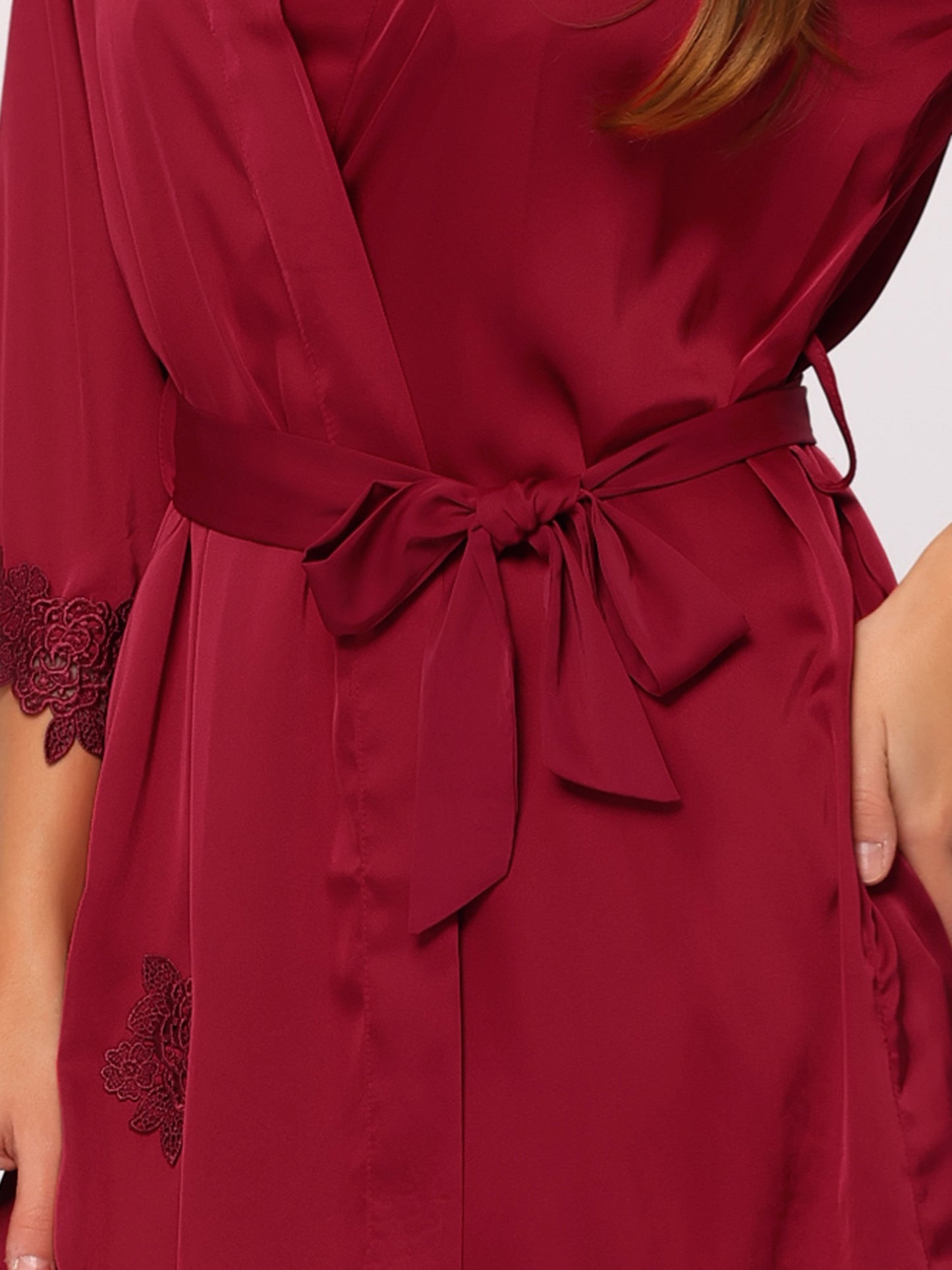 cheibear 2pcs Pajama Sleepwear Silk Cami Nightdress with Robe Satin Sets Red