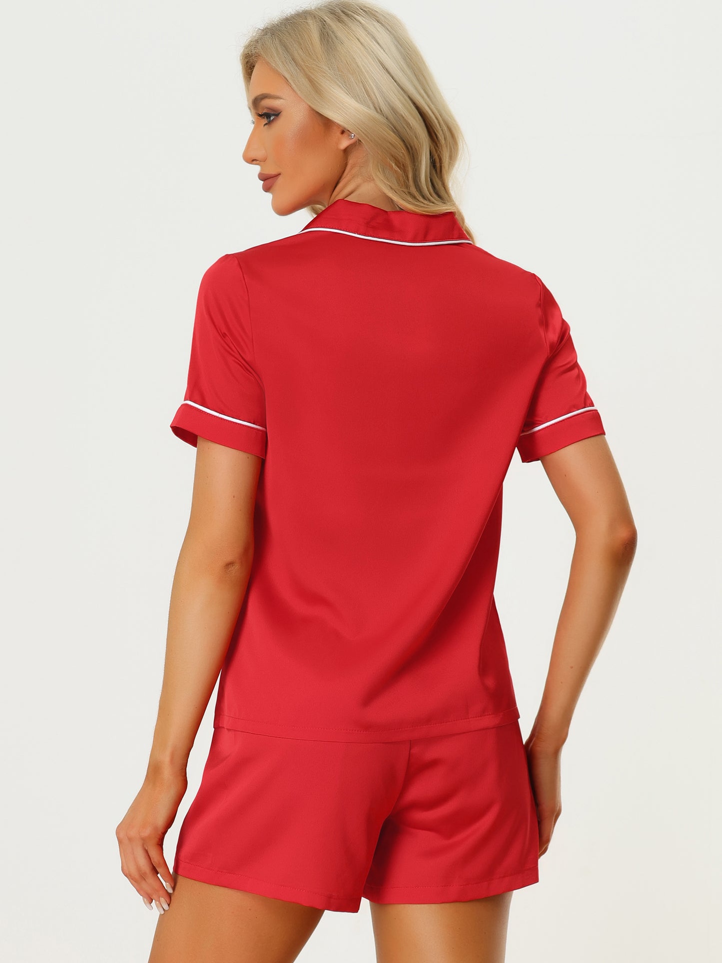 Women's Satin Pajamas Sleepshirt Button Down Top with Shorts Silky Lounge Set