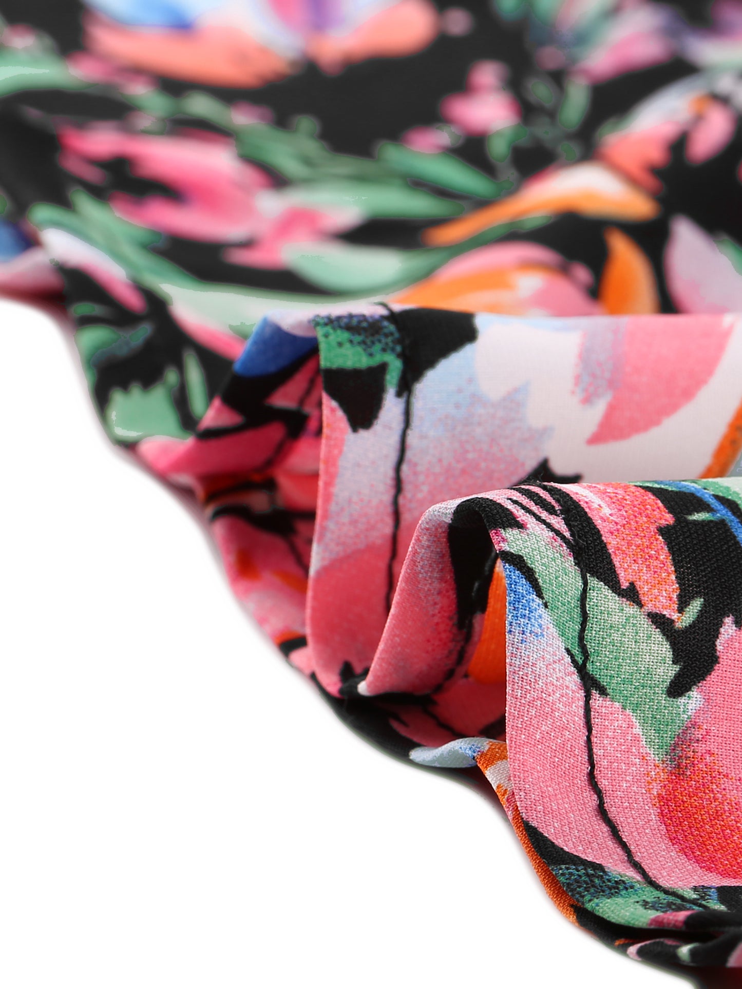 Women's Casual Plus Size Boho Floral Loose Tops Tie 3/4 Sleeve Beach Tunic Blouse