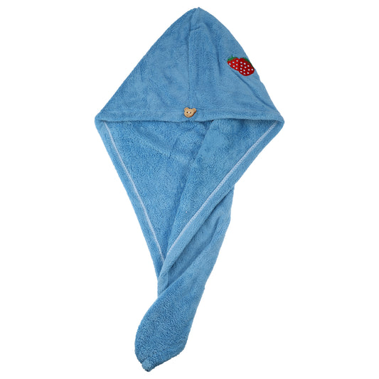 1 Pc Soft Hair Towel Wrap, Microfiber Strawberry Pattern Drying Cap Lake Blue