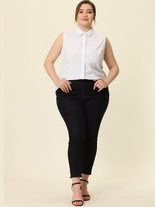 Women's Plus Size Sleeveless Top Summer Casual Office Button Down Tank Top Shirt