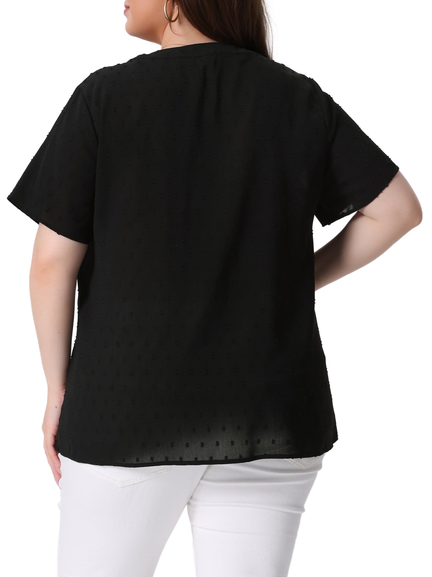 Women Plus Size Summer Top Swiss Dots Notched Neck Short Sleeve Blouse