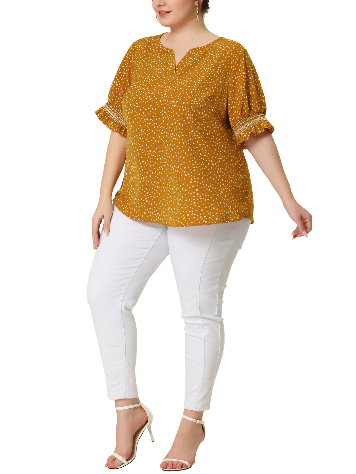 Women's Plus Size Blouse Pin Dots Smocked Floral Boho Blouse