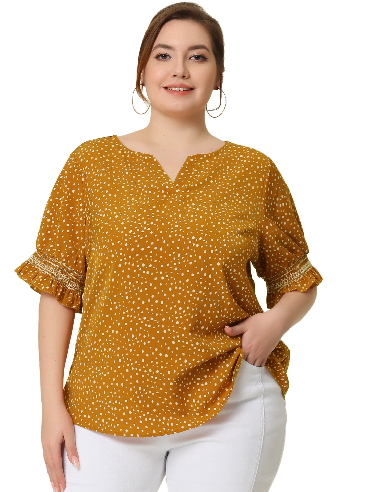 Women's Plus Size Blouse Pin Dots Smocked Floral Boho Blouse