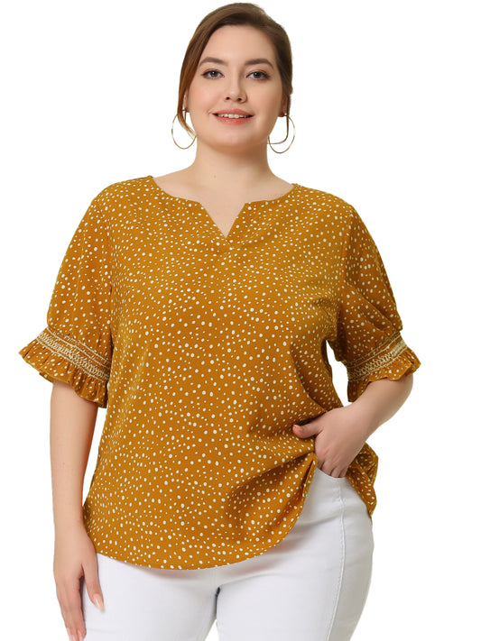 Women's Plus Size Blouse Pin Dots Smocked Floral Boho Blouse