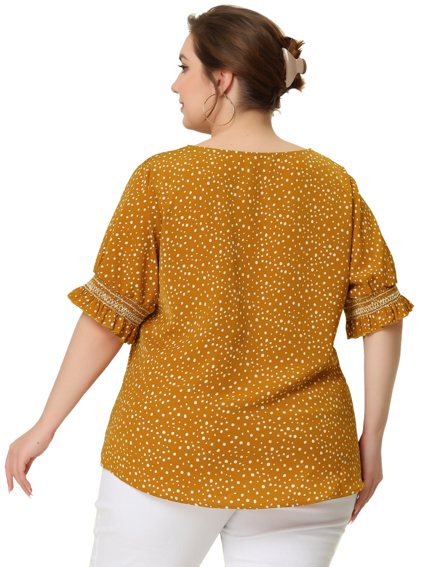Women's Plus Size Blouse Pin Dots Smocked Floral Boho Blouse