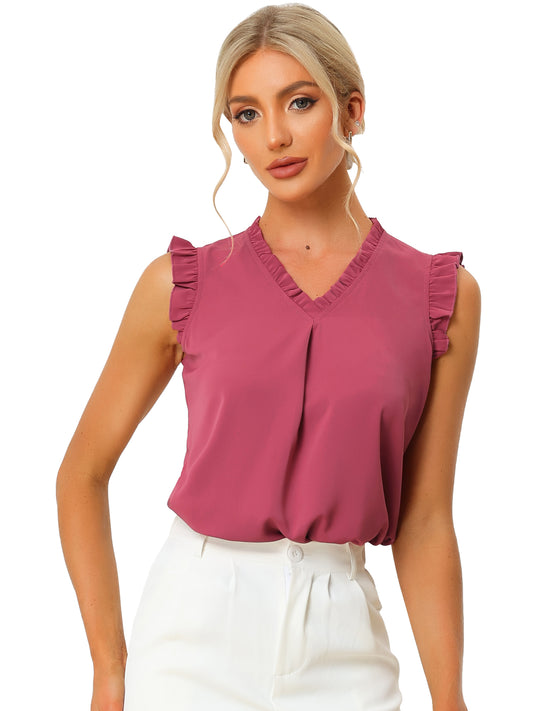 Women's Ruffled Sleeveless Blouse Work Business Top