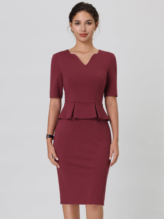 Women's Sheath Dress V Neck Short Sleeve Work Peplum Dresses