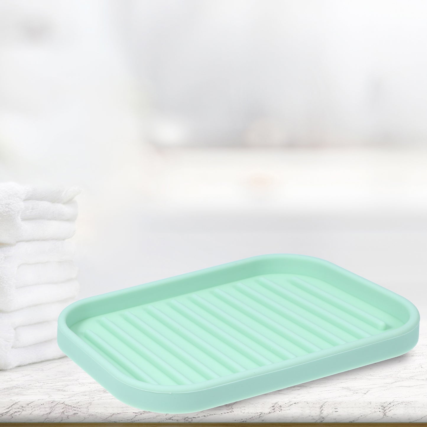 Silicone Soap Dish, Keep Soap Dry for Home Bathroom Kitchen, 13.5x9cm Light Green