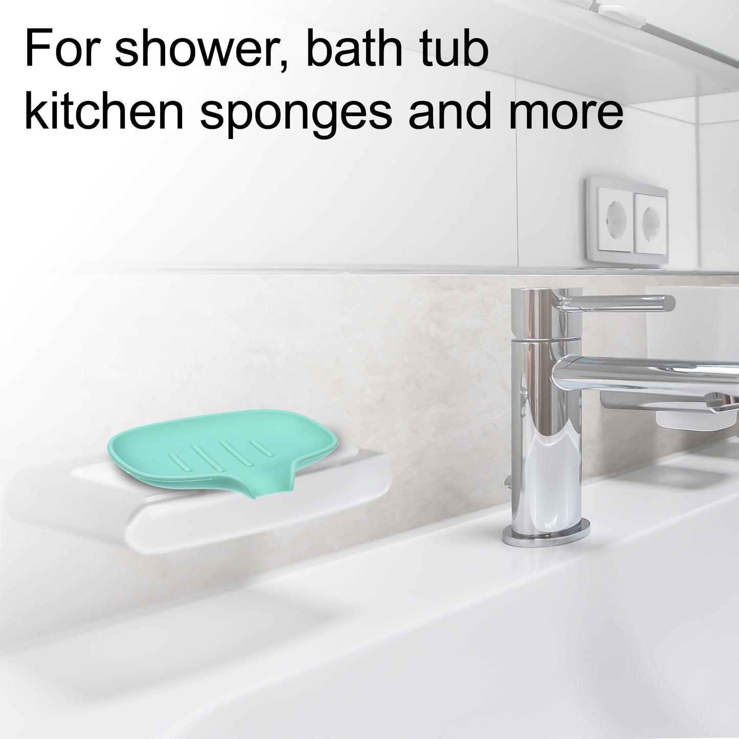 Jabonera de silicona con escurridor, bandeja para jabón de baño y cocina, 14,5 x 11,3 cm, color verde