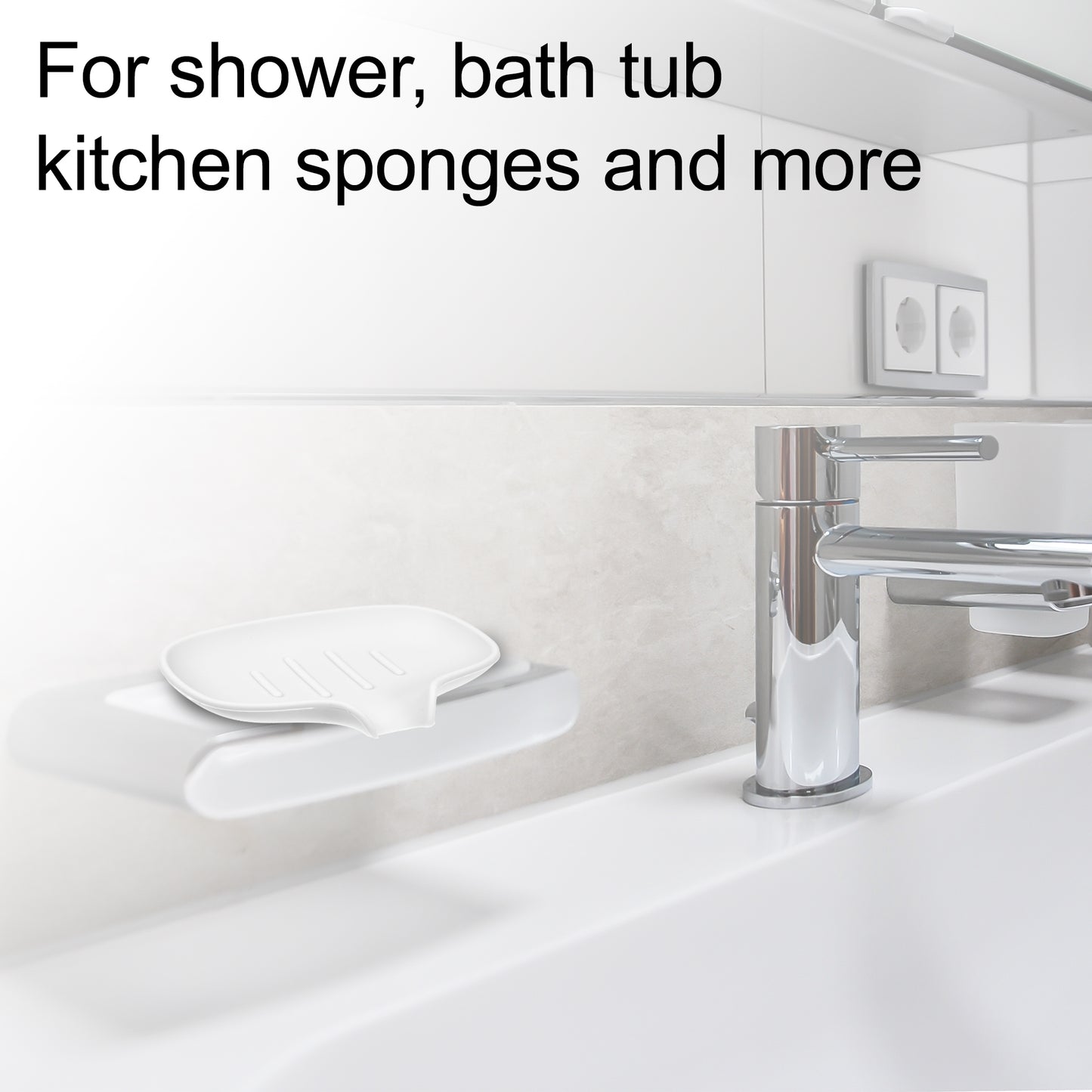 Jabonera de silicona con escurridor, bandeja para jabón de baño y cocina, 14,5 x 11,3 cm, color blanco