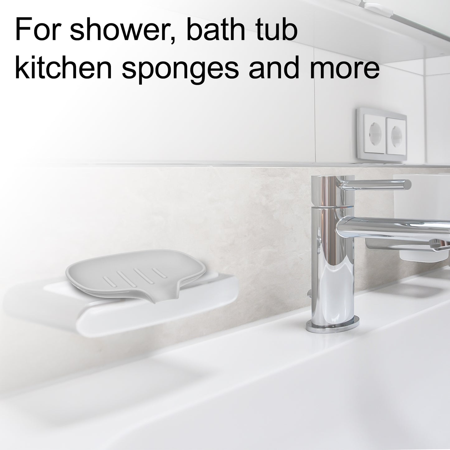Silicone Soap Dish with Drain, Bathroom Kitchen Soap Tray, 14.5x11.3cm Gray