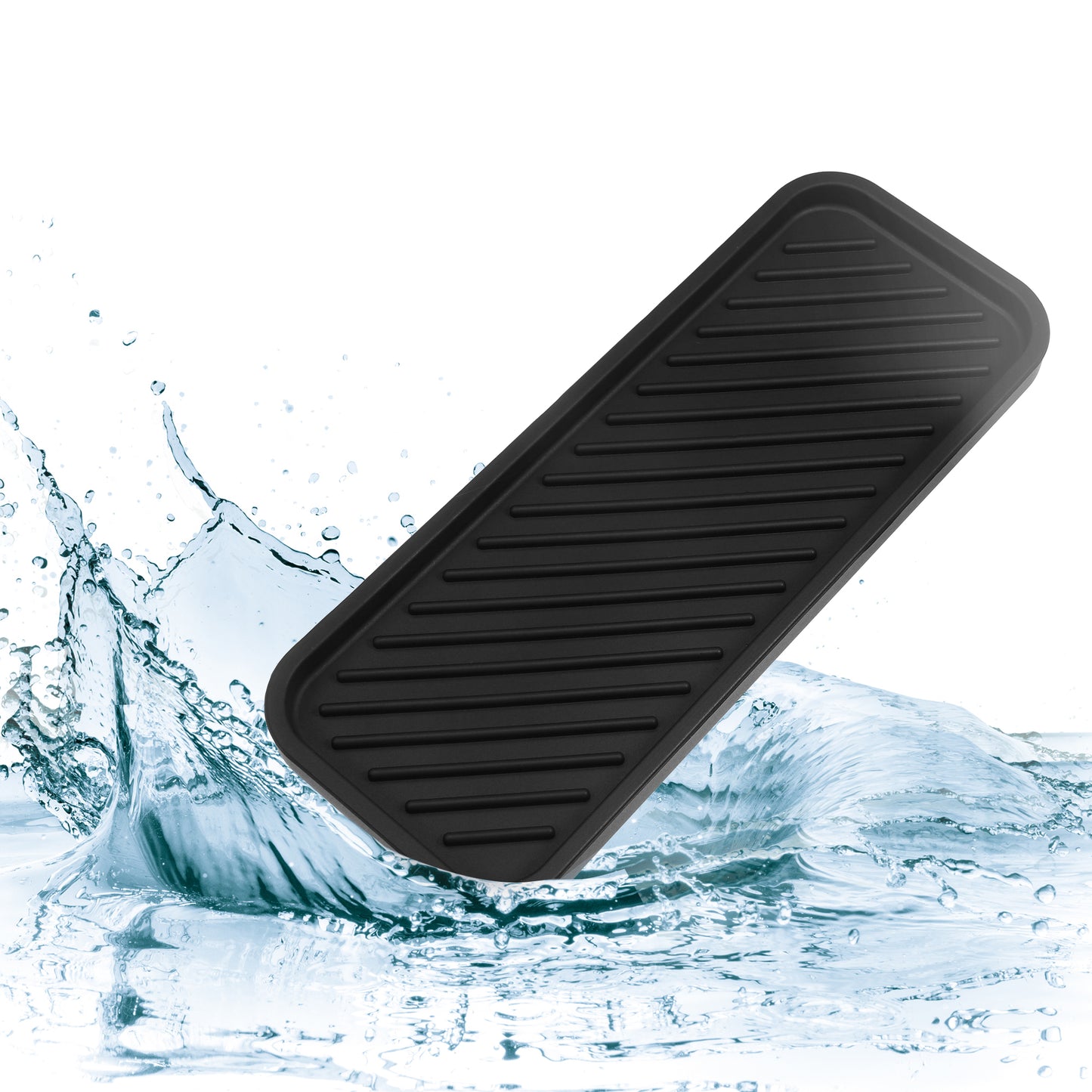 Jabonera rectangular de silicona para baño y cocina, 22,8 x 9 cm, color negro