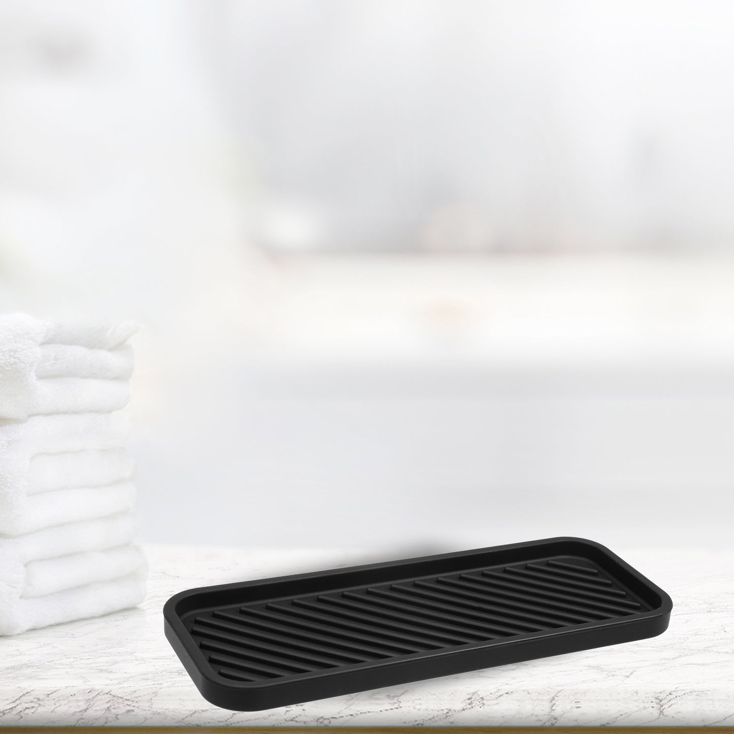 Jabonera rectangular de silicona para baño y cocina, 22,8 x 9 cm, color negro