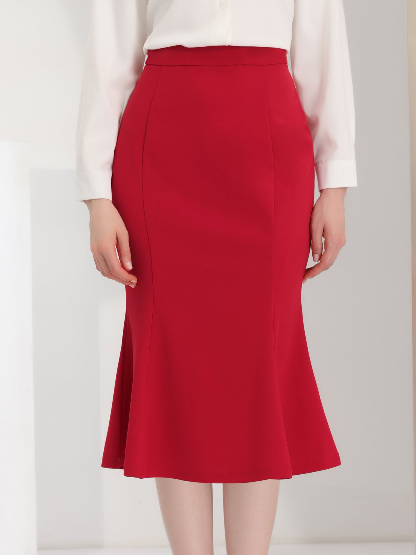 Falda midi de sirena con cola de pez y cintura alta con dobladillo con volantes para mujer