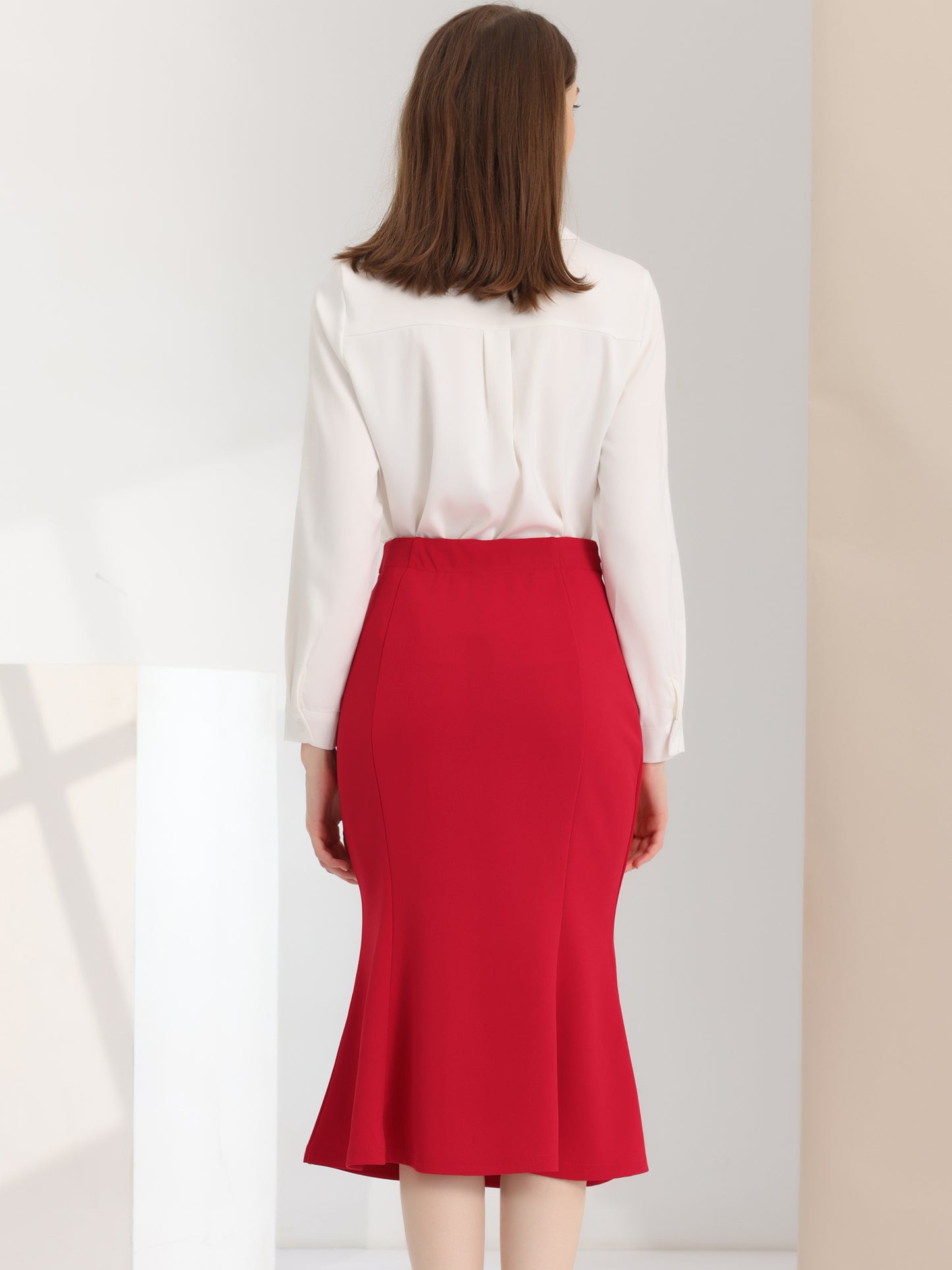 Falda midi de sirena con cola de pez y cintura alta con dobladillo con volantes para mujer