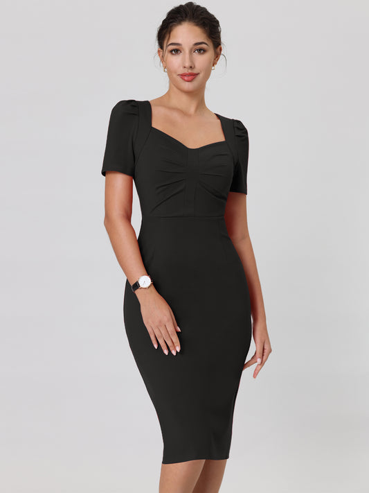 Women's Sheath Dress Sweetheart Neck Puff Short Sleeve Vintage Pencil Dress