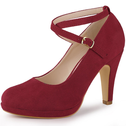 Women's Platform Cross Strap Stiletto Heels Mary Jane Pumps