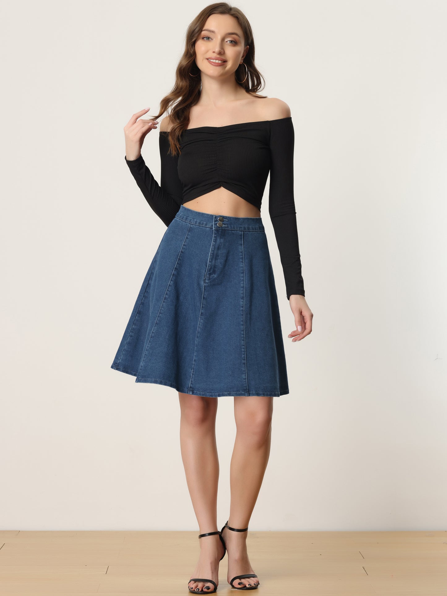 Women's High Waisted A-Line Flared Casual Denim Skirt (Available in Plus Size)