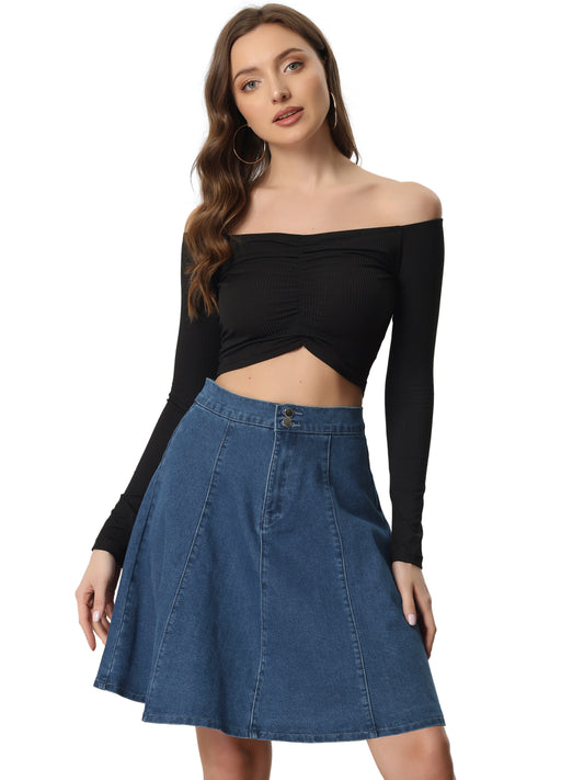 Women's High Waisted A-Line Flared Casual Denim Skirt (Available in Plus Size)