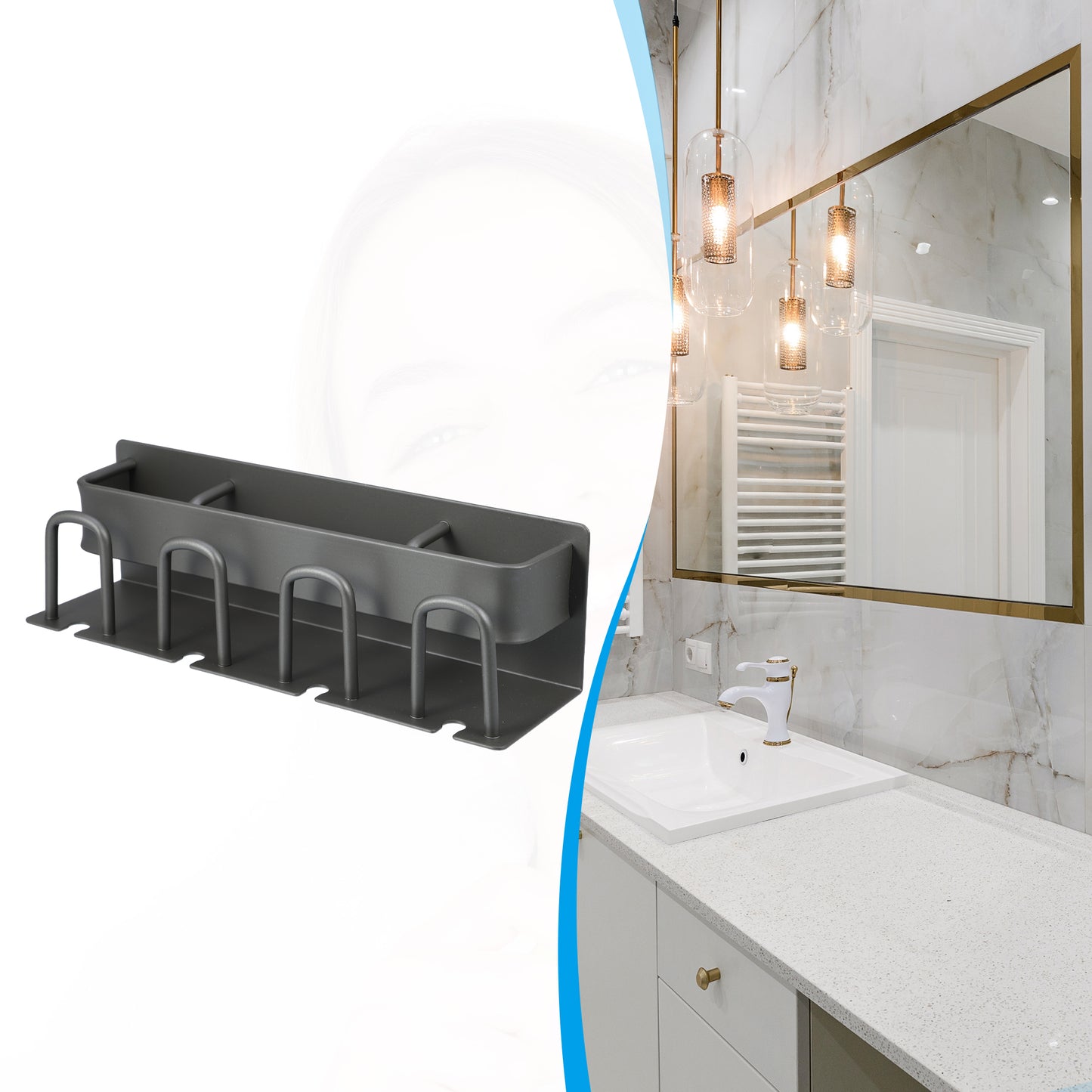 Soporte de pared para cepillos de dientes y pasta de dientes para baño, 26,5 x 7,5 x 7,5 cm, color gris
