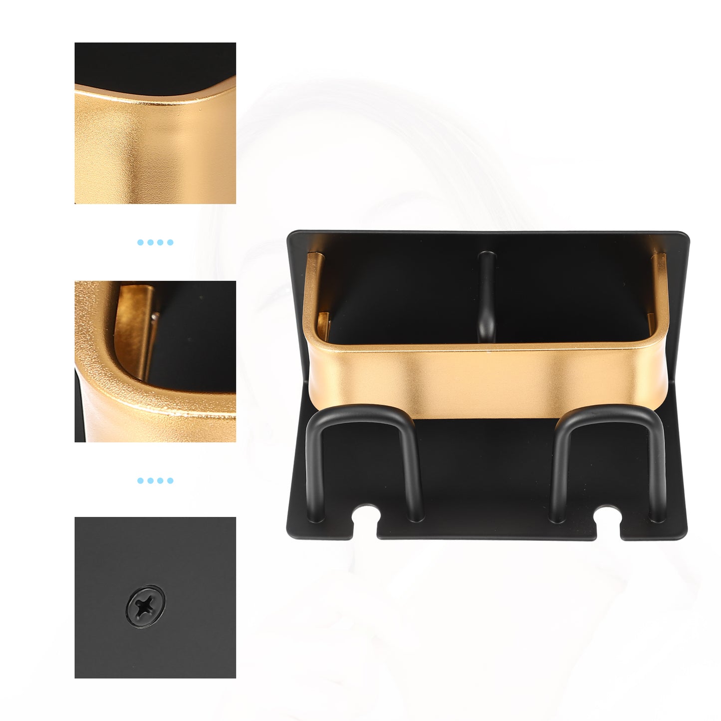 Portacepillos de dientes y pasta de dientes de pared para baño, 14 x 7 x 7,6 cm, tono negro y dorado