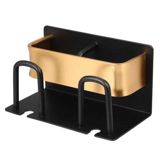 Portacepillos de dientes y pasta de dientes de pared para baño, 14 x 7 x 7,6 cm, tono negro y dorado