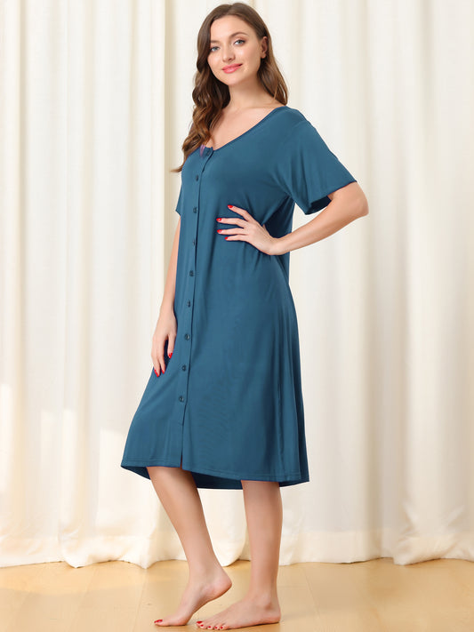 Camisón de manga corta con botones para mujer, vestido de pijama