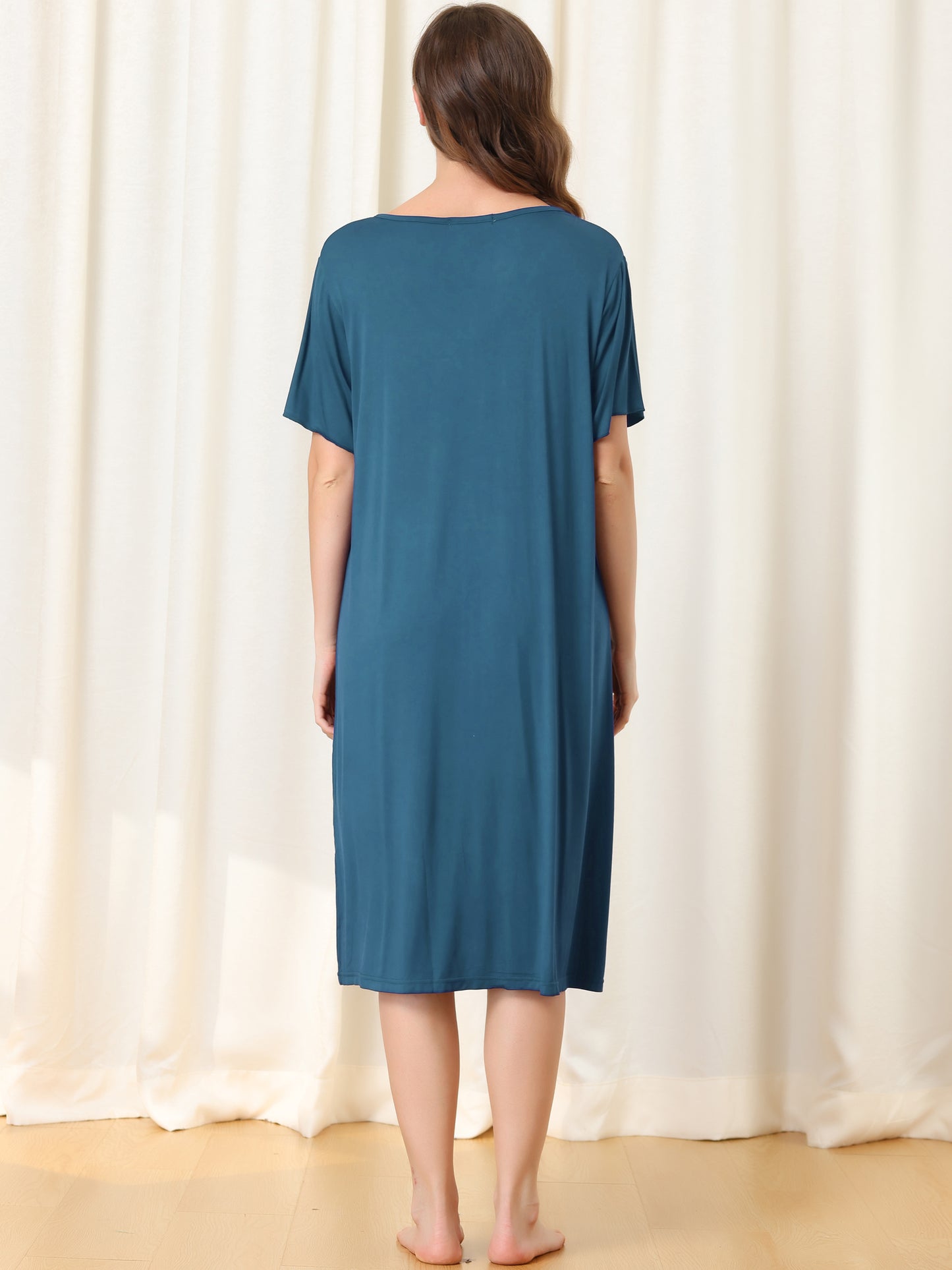Camisón de manga corta con botones para mujer, vestido de pijama