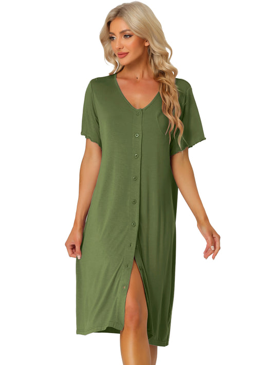 Camisón de manga corta con botones para mujer, vestido de pijama