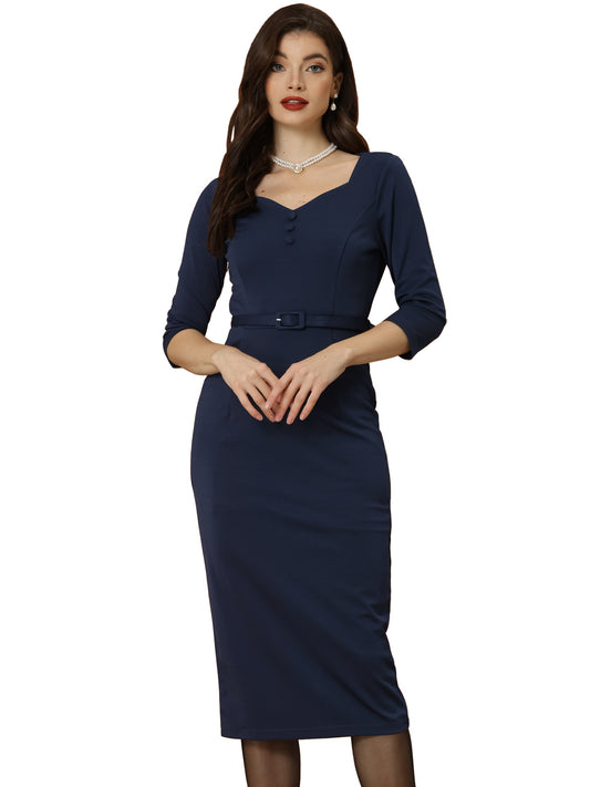 Women's Work Dress Elegant Square Neck Midi Bodycon Pencil Dresses