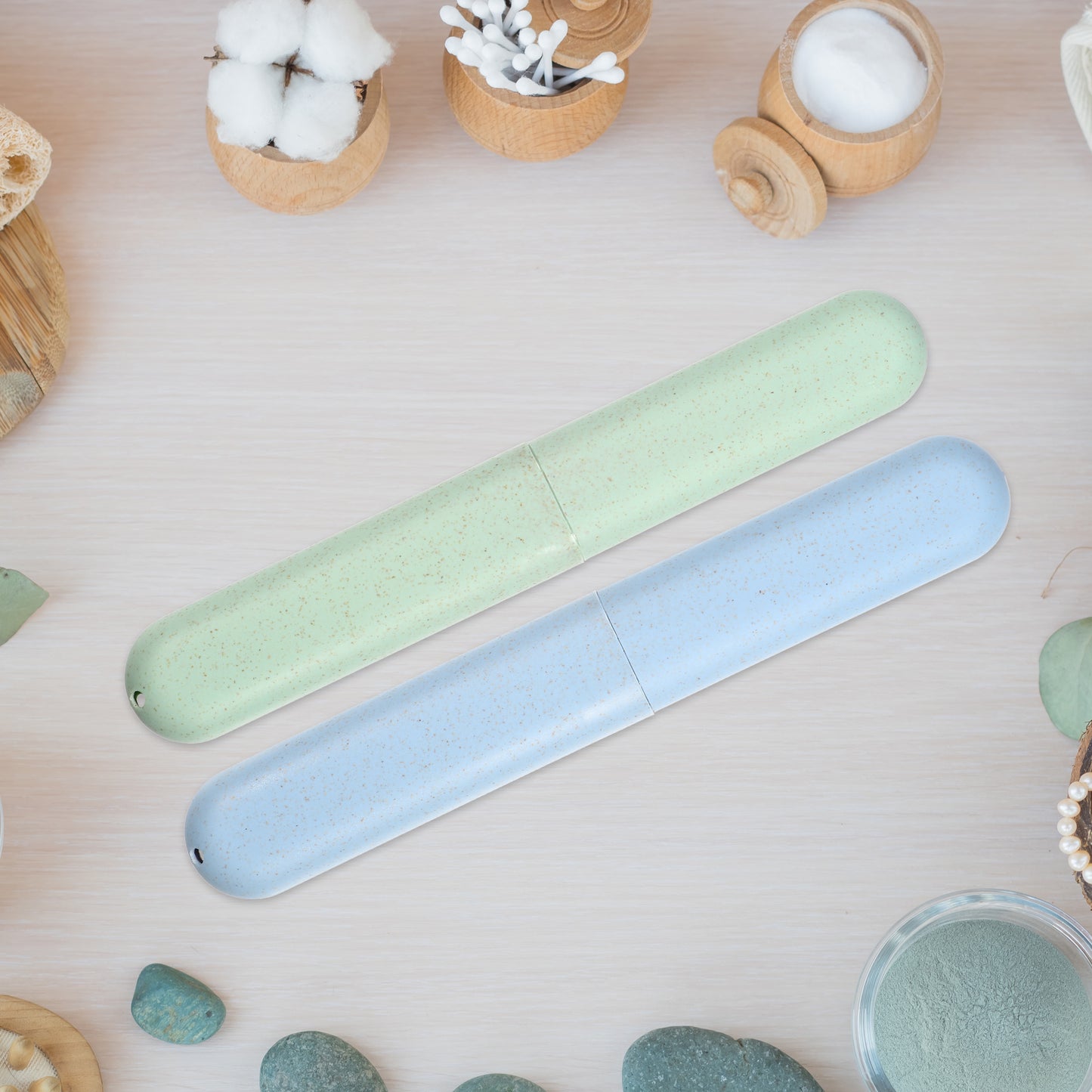 2 Pcs Traveling Toothbrush Case, PP Toothbrush Travel Container, 8.07"x1.22"x0.83" Green, Blue