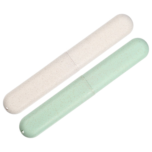 2 Pcs Traveling Toothbrush Case, PP Toothbrush Travel Container, 8.07"x1.22"x0.83" Green, Beige