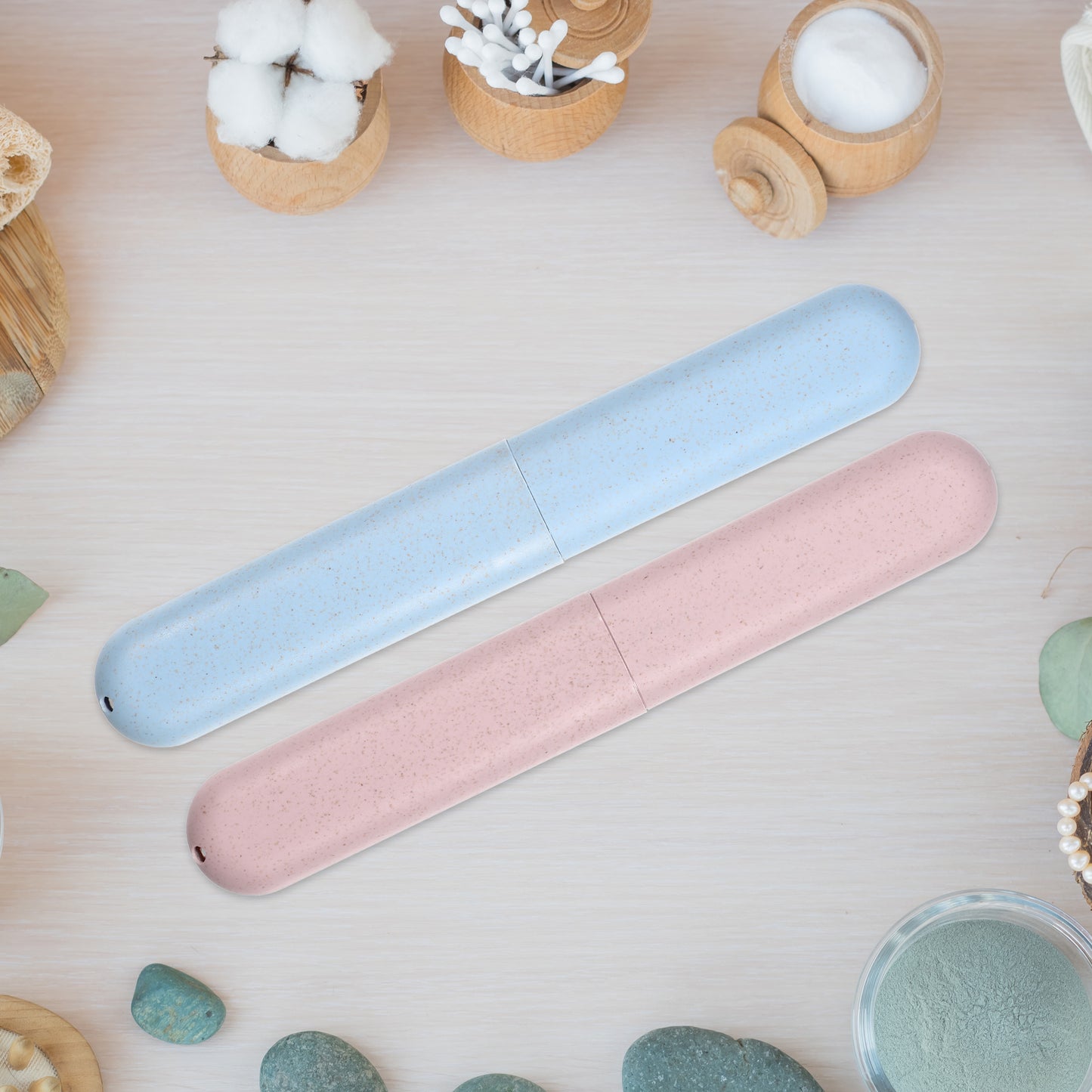 2 Pcs Traveling Toothbrush Case, PP Toothbrush Travel Container, 8.07"x1.22"x0.83" Blue, Pink
