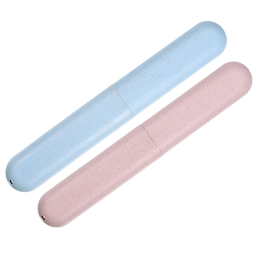 2 Pcs Traveling Toothbrush Case, PP Toothbrush Travel Container, 8.07"x1.22"x0.83" Blue, Pink