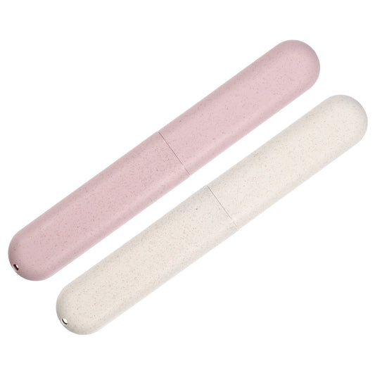 2 Pcs Traveling Toothbrush Case, PP Toothbrush Travel Container, 8.07"x1.22"x0.83" Pink, Beige