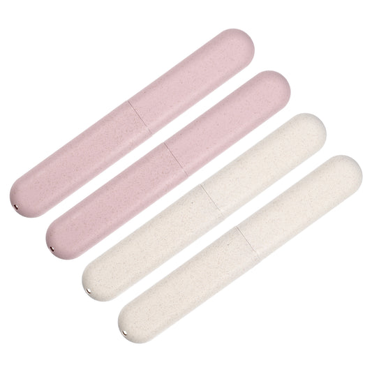 4 Pcs Traveling Toothbrush Case, PP Toothbrush Travel Container, 8.07"x1.22"x0.83" Pink, Beige