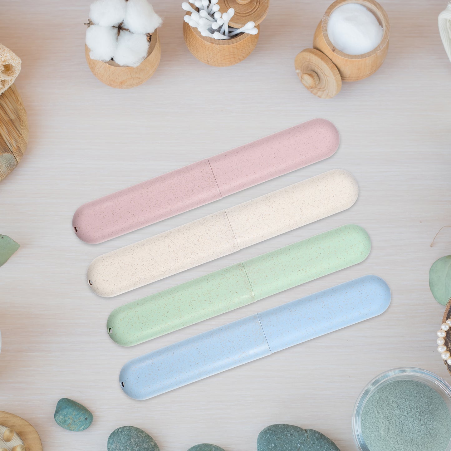 4 Pcs Traveling Toothbrush Holders Case, 8.07"x1.22"x0.83" Green, Blue, Beige, Pink