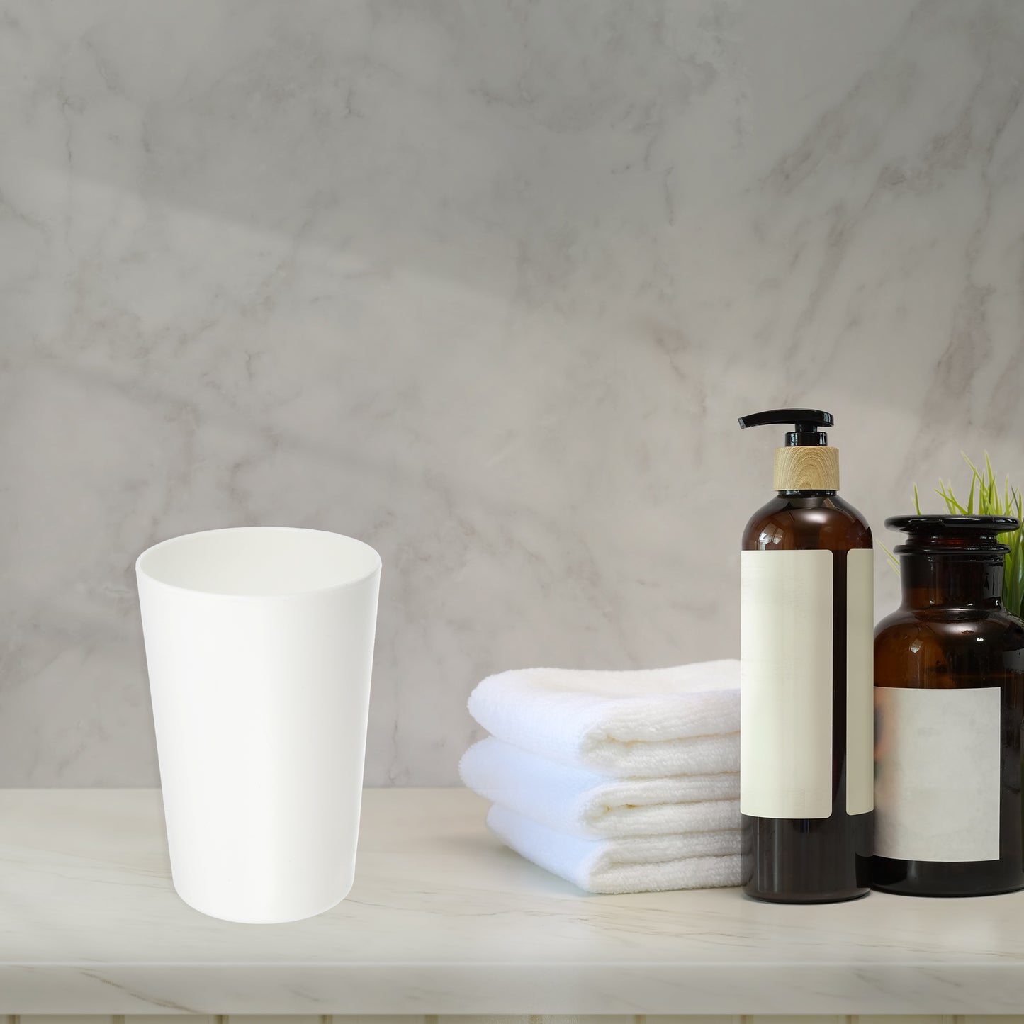 2 Pcs Solid Bathroom Toothbrush Tumblers PP Cup for Bathroom Kitchen, 4.52"x3.03" White