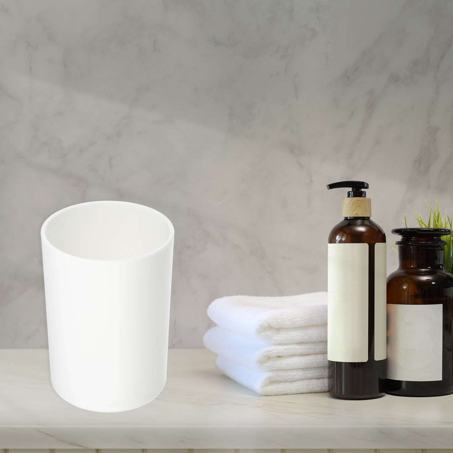 2 Pcs Bathroom Toothbrush Tumblers PP Cup , 4.05"x2.91" White Gray