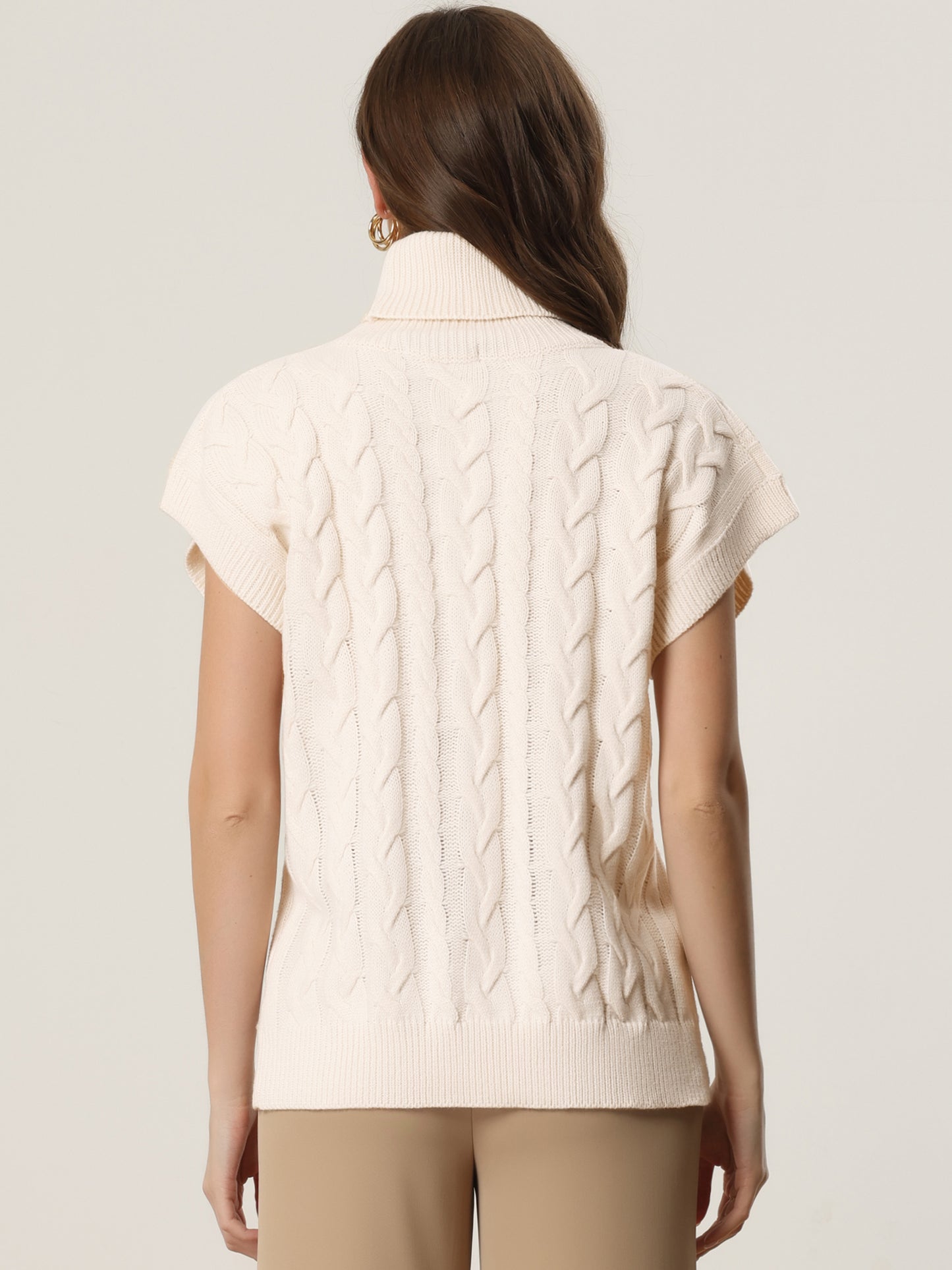 Suéter informal de cuello alto sin mangas con cuello alto para mujer, jersey de punto de color liso