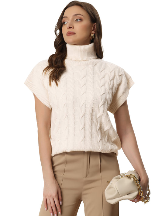 Suéter informal de cuello alto sin mangas con cuello alto para mujer, jersey de punto de color liso
